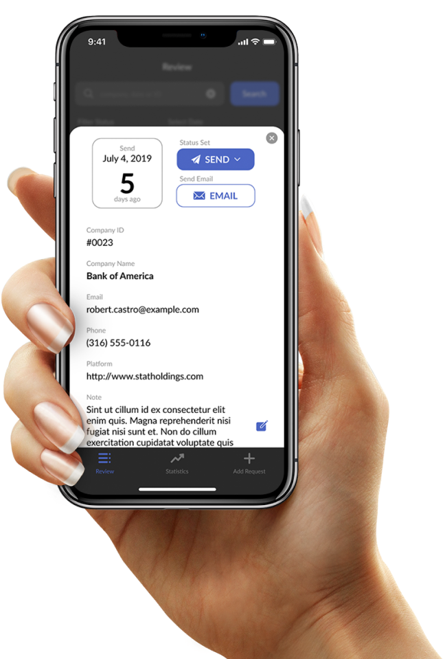 Hand holding smartphone with application